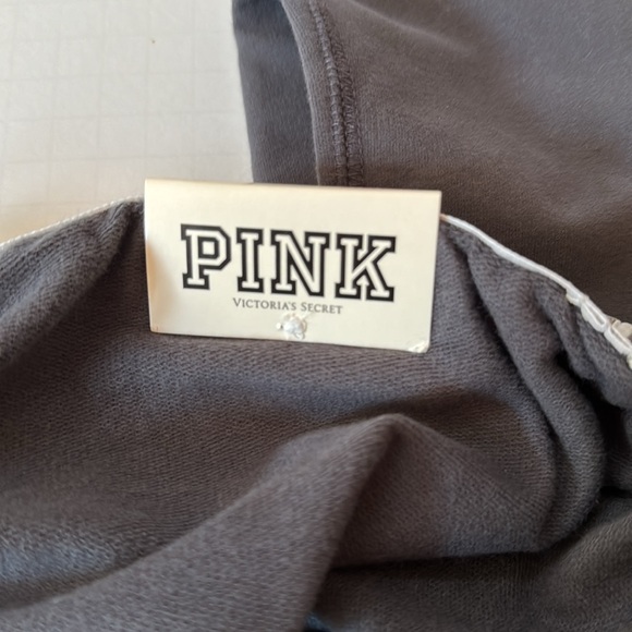 PINK Gym Pant Gray Elastic Cuffs & Waistband with Drawstring White Graphics - Picture 7 of 10